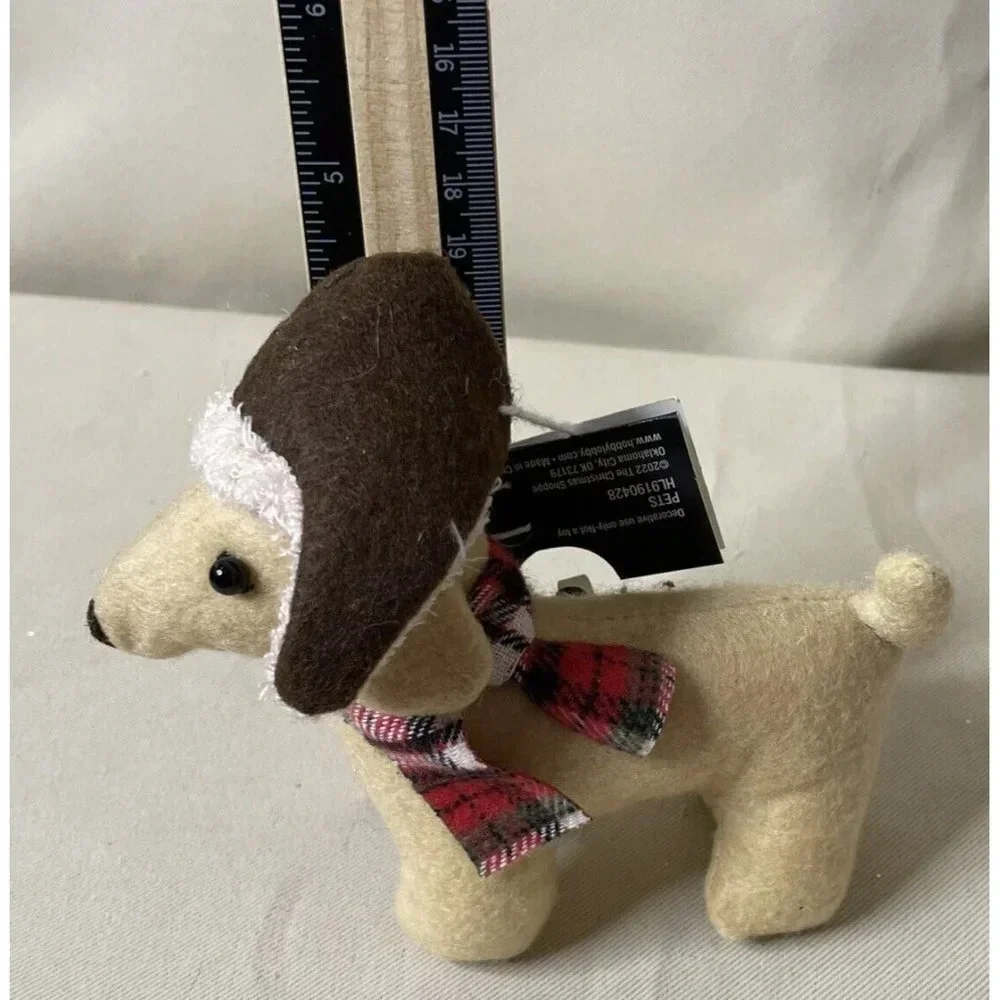 Dachshund Lab Dog Puppy Holiday Christmas Ornament Winter Hat Scarf‎ Fabric NEW